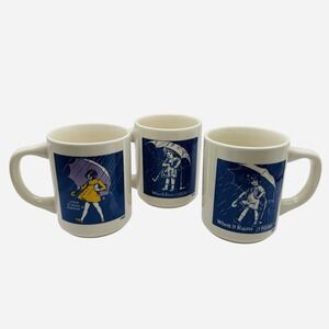 VTG Morton Salt Girl Ceramic Coffee Cup Mug Lot Of 3 When It Rains It Pours